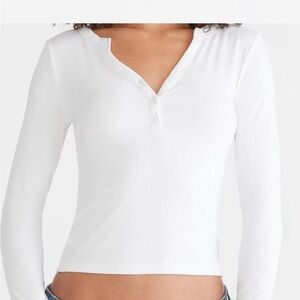 White Long Sleeve Henley Top